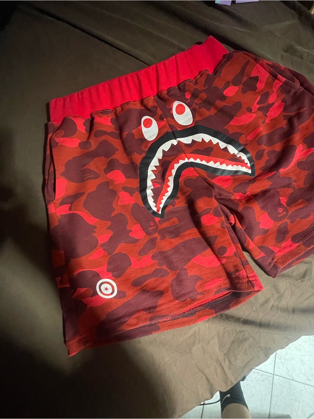 Men's Red Camo shirts with Shark-Mouth Graphic A bathing ape cotton 100%